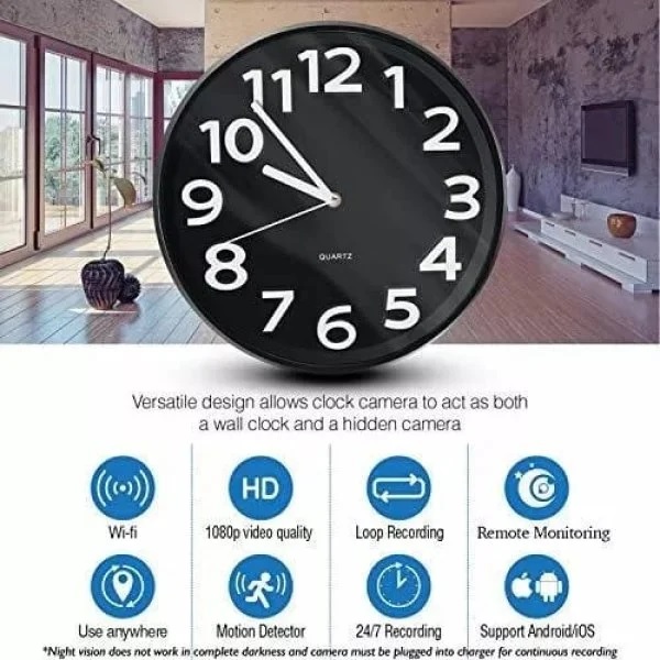 Reloj De Pared Cámara Espía Wifi 1080P Hd Sensor Mov